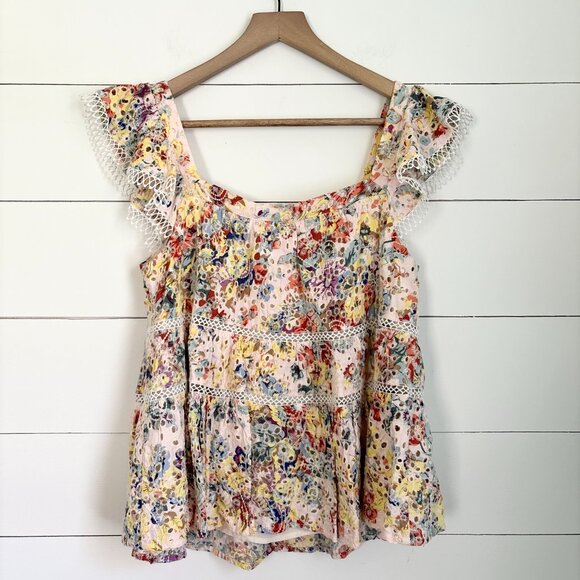 En Saison tiered baby doll eyelet floral top with little cap sleeves - Picture 4 of 6